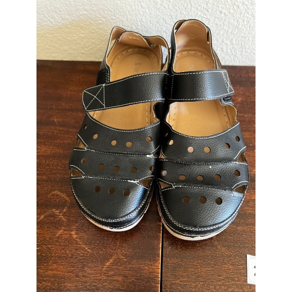 Siketu Women's Sandal Sz 8.5 Black Leather Closed Toe Comfort Hook and Loop - Picture 4 of 10